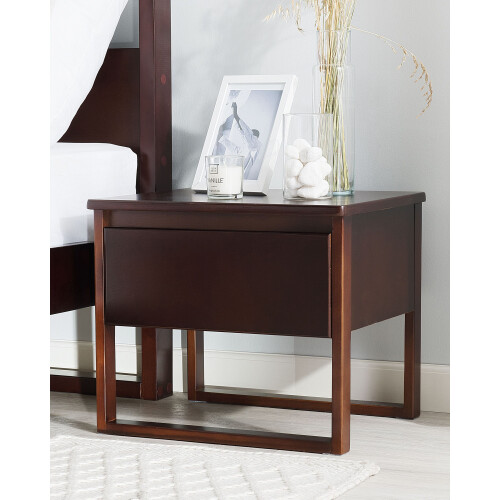 Beliani 1 Drawer Bedside Table GIULIA Pine Wood Dark Brown 1