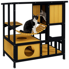 Kattenhuis, kattenhut, kattengrot, weerbestendig, 1 hellingbaan, 1 platform, 84,5 x 60 x 88 cm, groen + naturel