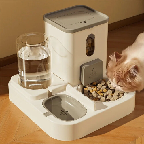 (Giallo) Distributore di cibo e acqua per gatti 2 in 1 integrato, completamente automatico. 2