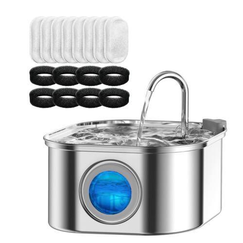 (Combinazione E) Distributore d'acqua per gatti con finestra trasparente e sensore 3,2 l/108 oz Super 1