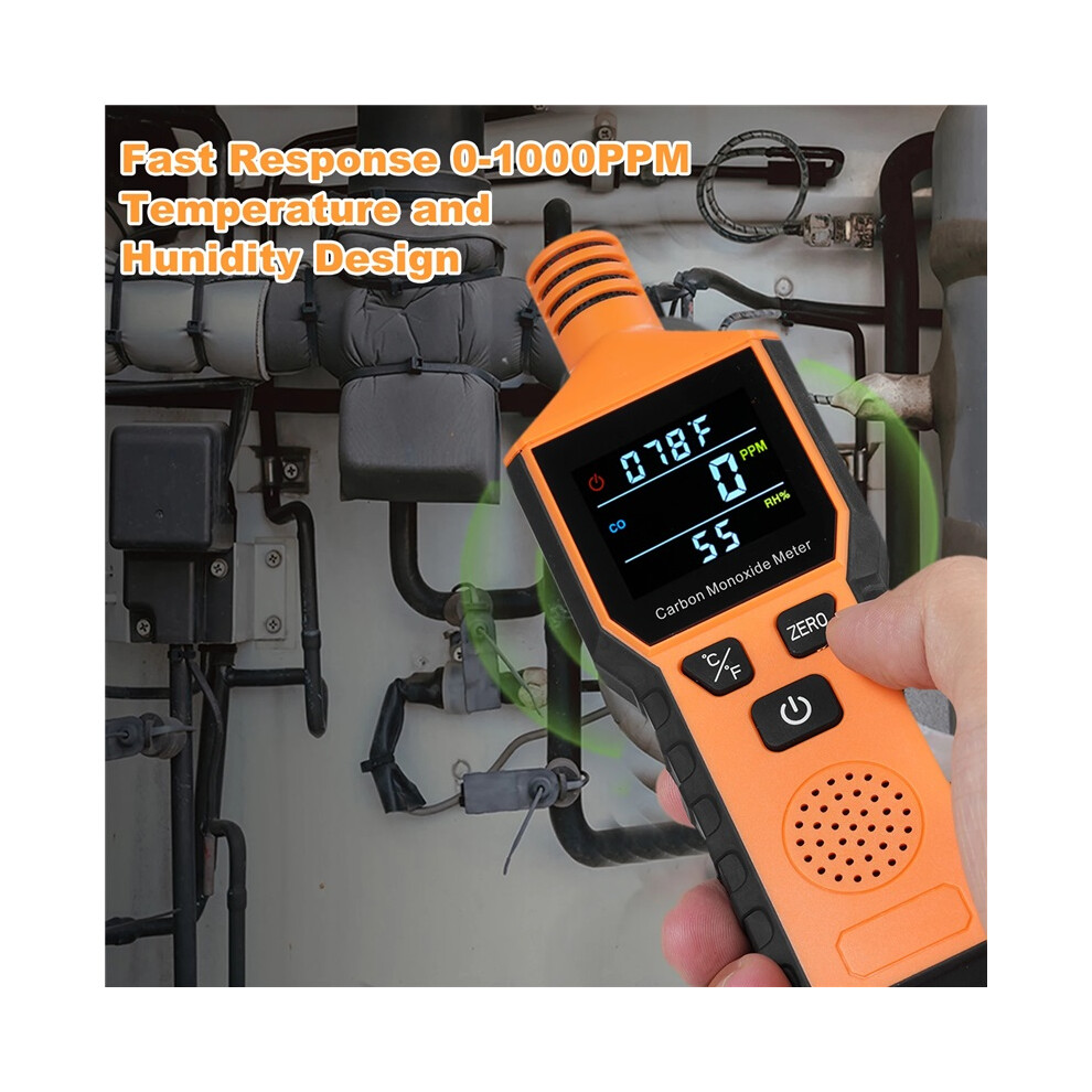 (Orange) 3In1 Carbon Monoxide Detector With Temperature & Humidity Testing Handheld Co Meter Alarm Portable Carbon Monoxide Monitor 4017648556673