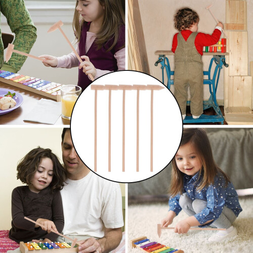 5Pièces Marteaux En Bois Pour Enfants Mini Maillets Marron Clair 2