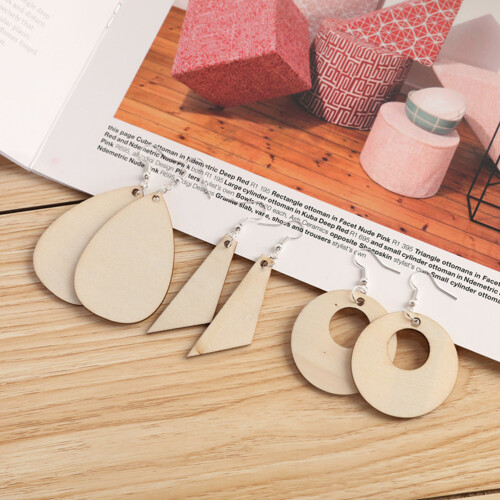60Pièces Pendentifs Bois DIY Beige Pour Boucles D’oreilles 2