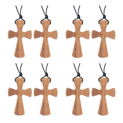 8Pièces Pendentifs Croix En Bois Clair Design Conique Élégant 1