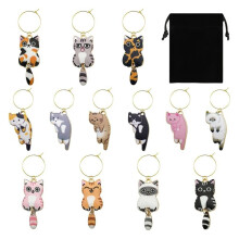 Set di 13 Ciondoli A Forma di Gatto per Bicchieri da Vino, Decorazioni per Feste A Tema Gattini