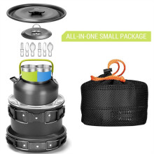 15pcs Camping Cookware Mess Kit Non-Stick Light Weight Pots Pan Set with Stainless Steel Cups Plates Forks Knives Spoons