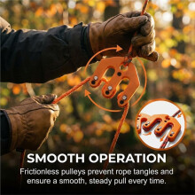 Ultralight Block and Tackle Pulley System,Portable Rope Hoist Tool for Solo Hunters to Lift Deer & Gear with Less Effort