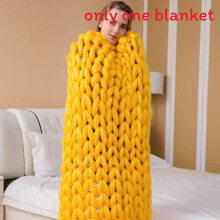 (Yellow) Ultra Weaving Bearaby Coarse Blanket With Solid Color Design Household For Daily