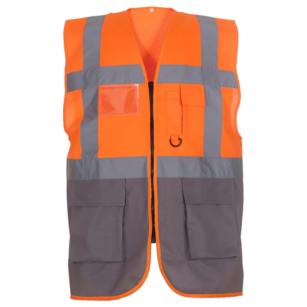 (S, Orange/Grey) Yoko Unisex Adult Executive Hi-Vis Waistcoat 5063527724960