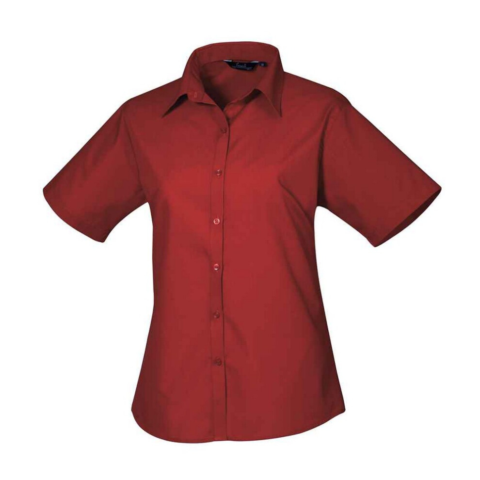 Premier (22 Uk, Burgundy) Womens/Ladies Poplin Short-Sleeved Blouse Red,Multicoloured