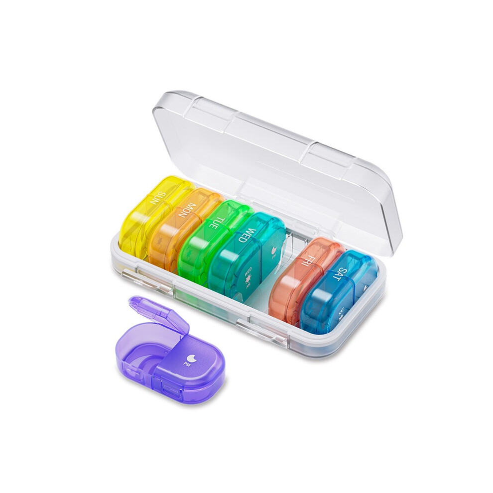 Stoyotu (Color) Weekly Pill Organizer,Daily Pill Box 7 Day,Large Travel Pill Case With 14 Compartment To Hold Medicine,Vitamin And Supplement