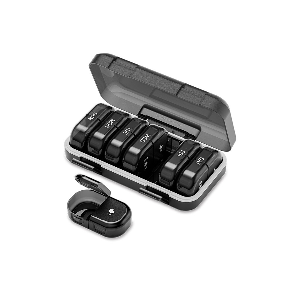 Stoyotu Black (Black) Weekly Pill Organizer,Daily Pill Box 7 Day,Large Travel Pill Case With 14 Compartment To Hold Medicine,Vitamin And Supplement