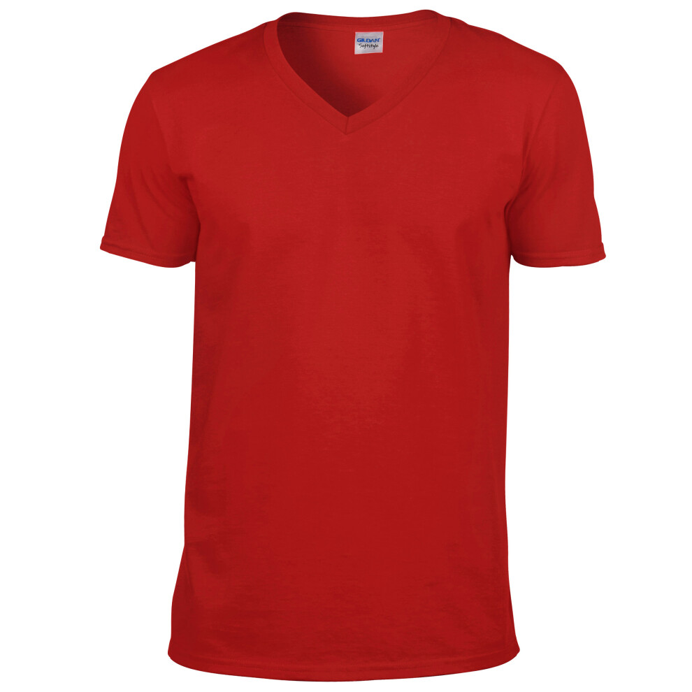 Gildan (Xl, ) Mens Soft Style V-Neck Short Sleeve T-Shirt Red