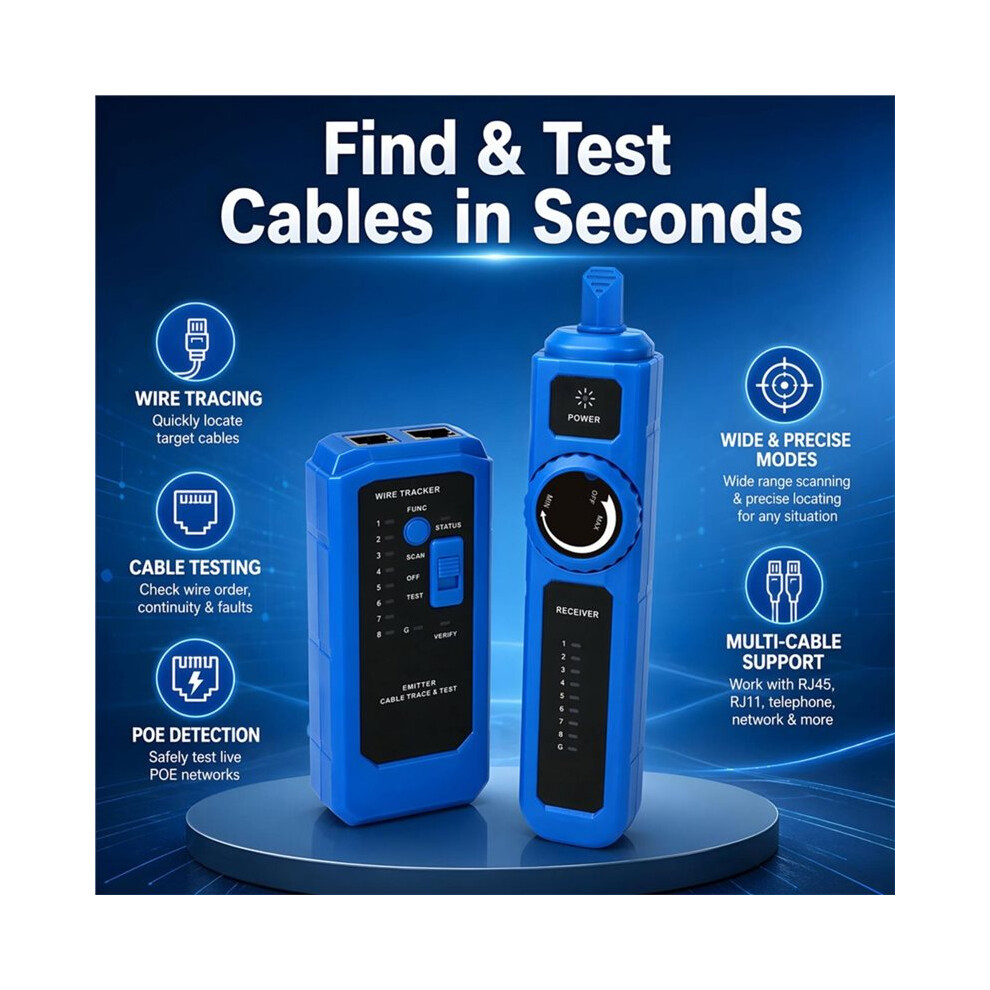 Ethernet Lan Network Cable Tester Poe Rj45 Rj11 Telephone Wire Tracker Upgraded Abs Probe High Sensitivity Finder 4712839680709