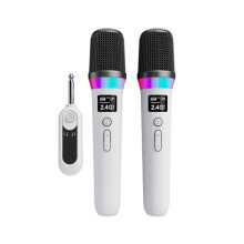1 à 2 Microphones Sans Fil avec Récepteur, Haut-Parleur Intelligent avec IA, Système de Mixage Multi-Effets Sonores pour Karaoké, Blanc