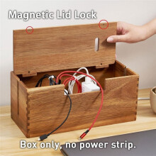 Wood Cable Management Box, Wooden Cord Hider & Organizer for Power Strip, Electrical Hiding, TV Wires, Desk Cables