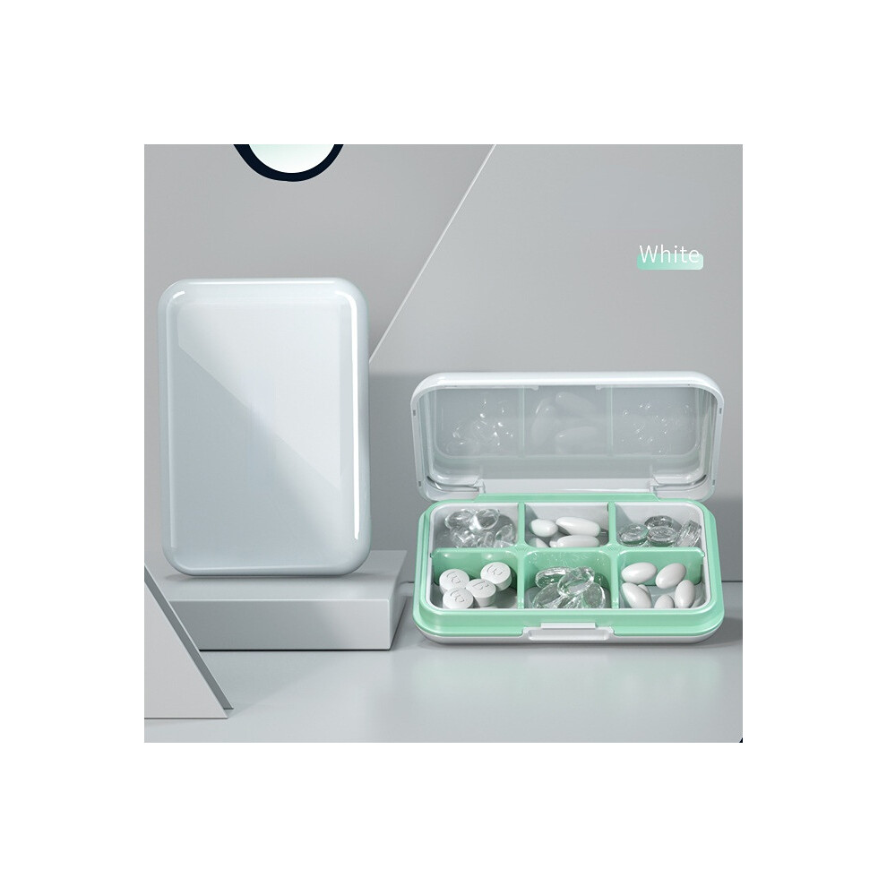 Stoyotu (White) 6 Grids Portable Pill Box With Removable Compartments Divider Medicine Container Travel Pill Case Storage Organizer Dispenser
