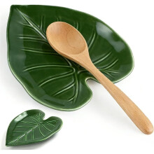 Leaf Ceramic Spoon Rest, Keeps Counters Clean, for Stove Top and Kitchen Counter, Decorative Green Spoon Holder