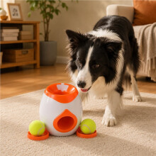 Dog Launcher Automatic Feeder with 2 Balls,Slow Release Food Dispenser,Interactive Pet Toy for Small Medium Dogs