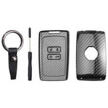 Carbon Fiber ABS Key Fob Case for Clio Megane Kadjar Captur Dacia-Full Protection Hard Key Cover with KeyChain