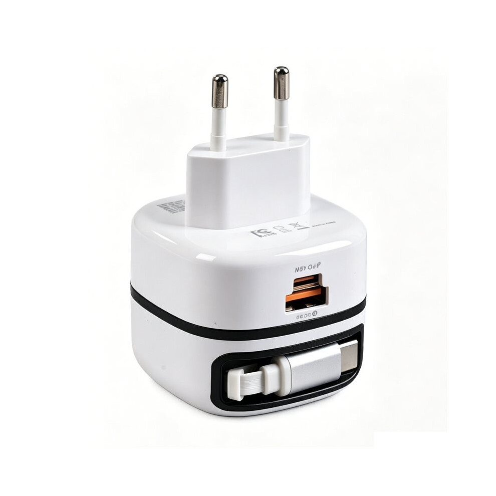 65W Universal Travel Charger With Retractable Usb-C Cable For Fast Charging, For 16 And Laptops Eu Plug 6033793899685