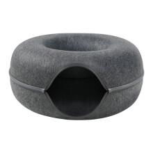 (Dark Grey,M)Letto Tunnel Gatto Feltro Pet Cucciolo Nido Caverna Casa Ciambella Rotonda Gioco Giocattolo Interattivo