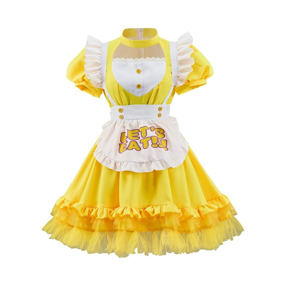 (XXXL) Women Chica Yellow Lolita Dress Maid Apron Fancy Halloween Costume