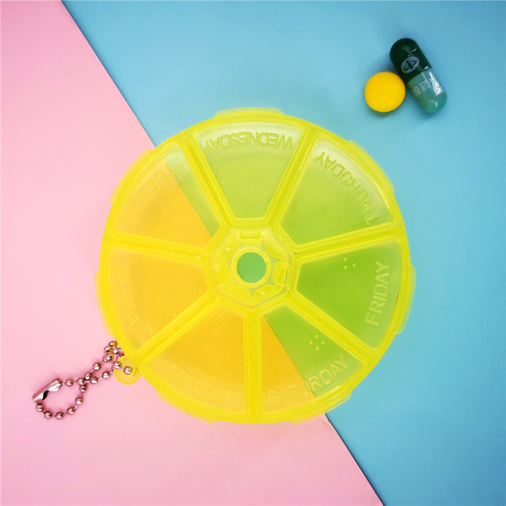 Stoyotu (Yellow) Mini Round Pill Box 7 Day Weekly Medicine Drug Tablet Dispenser Organizer Container Storage Outdoor Traveling Storage Box