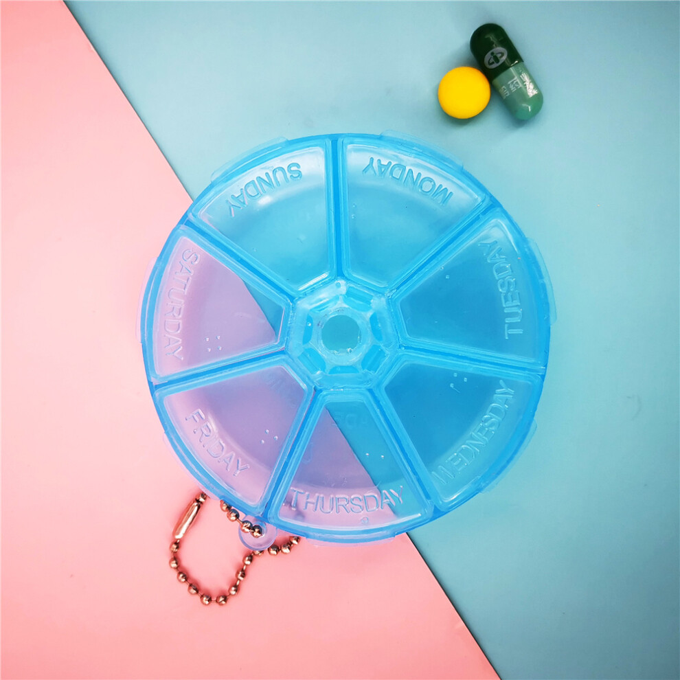 Stoyotu (Blue) Mini Round Pill Box 7 Day Weekly Medicine Drug Tablet Dispenser Organizer Container Storage Outdoor Traveling Storage Box