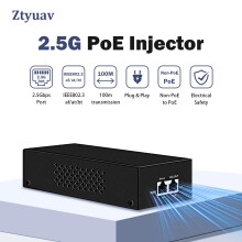 Ztyuav 2.5G PoE++ Injector 90W Adapter with 2 RJ-45 Ports - 100/1000/2500 Mbps, IEEE 802.3af/at/bt Compliant, Plug & Play, Distance up to 100 Meters,