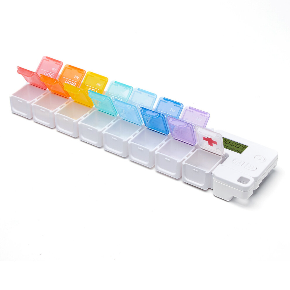 Stoyotu (Colorful) Pill Organizer With Medicine Reminder Alarm Weekly Large Capacity Vitamin Box Organizer Am Pm Daily Travel Medication Box