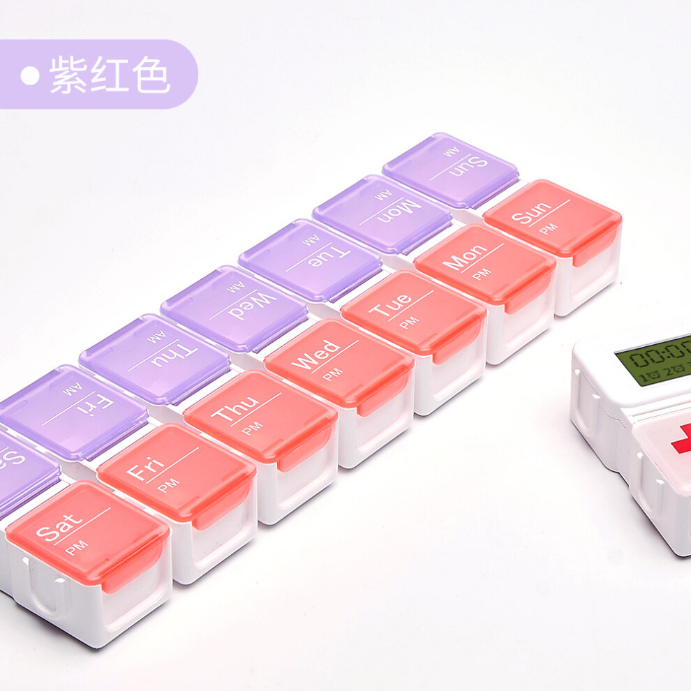 Stoyotu Purple (Purple) Pill Organizer With Medicine Reminder Alarm Weekly Large Capacity Vitamin Box Organizer Am Pm Daily Travel Medication Box