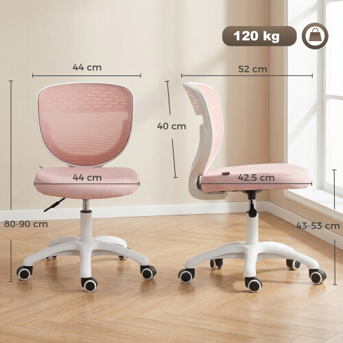 Homcom HOMCOM Armless Office Chair with Mesh Back, Pink 2