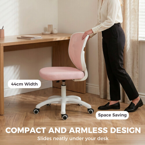 Homcom HOMCOM Armless Office Chair with Mesh Back, Pink 2