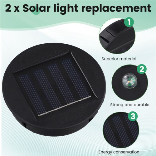 2 Pack Solar Lights Replacement Top Solar Panel Lantern Lid Lights , Lantern Light Replacement , Garden Patio Decor 2