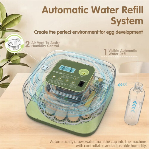 12 Eggs Incubator for Hatching Eggs, Temp and Humidity Control, 360View Auto Water Adding, Egg Candler (EU-PLUG) 2