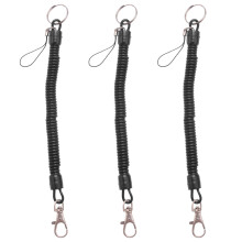 3X Mousqueton Noir Ressort Bobine Cordon EXtensible Sangle Porte-Cles Corde Porte-Cles