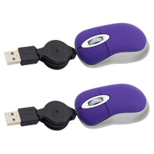 2X USB Wired Mouse Retractable Tiny Small Mouse 1600 DPI Optical Compact Travel Mice for Windows 98 2000 XP