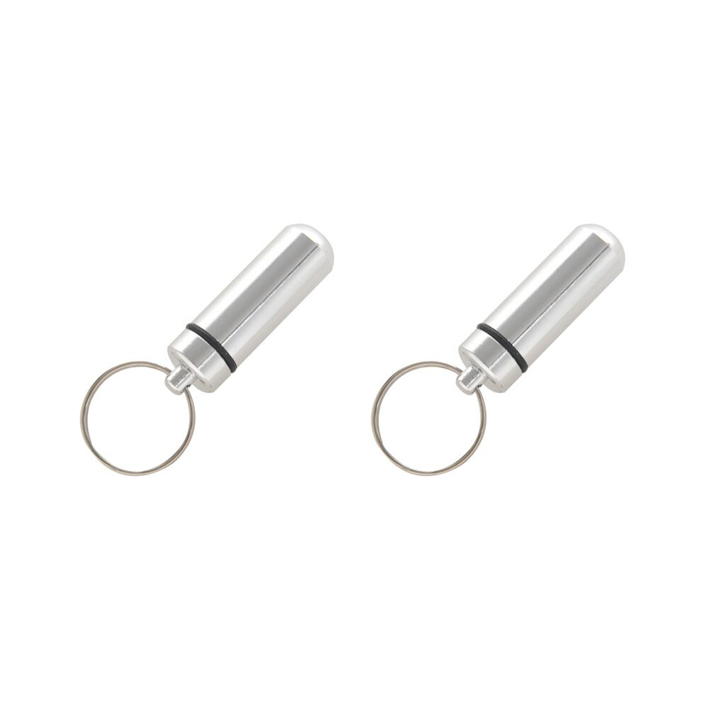 2X Silver Pill Medicine Box Case Holder Container Capsule Bottle Keyring Keychain