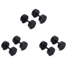3 Paar Barbell-Ohrstecker aus Edelstahl für Herren, Schwarz, 6 mm