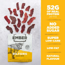 Ember Beef Biltong Original 1kg - High Protein Meat Jerky Snack - Ready to Eat, Low Fat, No Added Sugar, Keto - 4 x 250g Resealable Bulk Bags from a