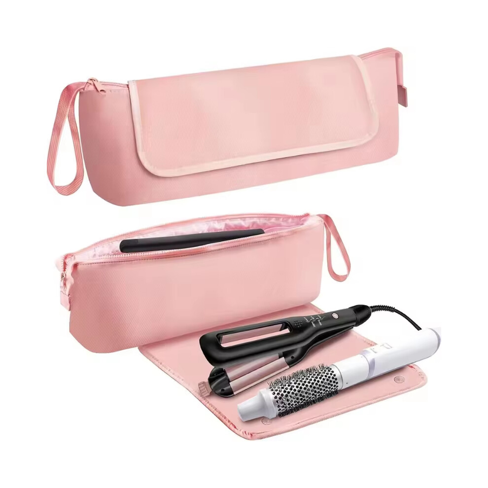 Rowjow (Pink) Foldable Heat Resistant Hair Tools Bag Travel Curling Wand Flat Iron Hair Dryer Storage Pouch With Heatproof Mat
