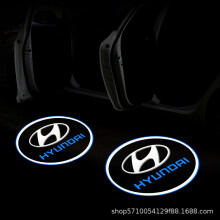 (For Hyundai) 2PCS Car Door Decoration 3D Wireless Projector Lamp HD Welcome Lights, Carbon fiber textured shell