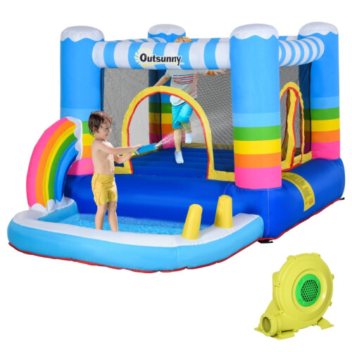 Children is bouncy castle with trampoline