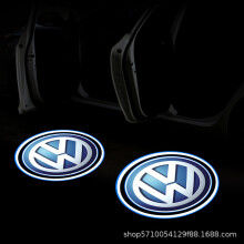 (For VW) 2PCS Car Door Decoration 3D Wireless Projector Lamp HD Welcome Lights, Carbon fiber textured shell