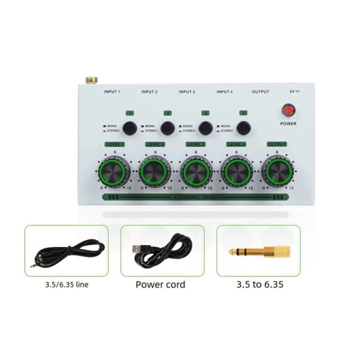 Mixer 4 Channel  Small Mixer Microphone Extender Microphone Instrument Audio Integrator White 1