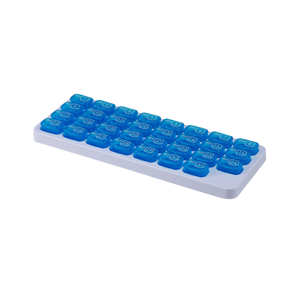 Stoyotu Blue (Blue) 31 Grids Pill Box Case Container Organizer Travel Pill Case Storage Box One Month Pill Medicine Dispenser Tablet