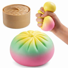 Bao Bun Squishy Toy Yellow Green Pink Gradient Slow Rising Stress Relief