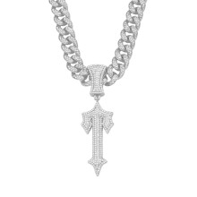 (Silver) Hip Hop Sword Pendant Necklace Iced Out Rhinestone Alloy Charm with 50cm Chain