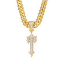 (Gold) Hip Hop Sword Pendant Necklace Iced Out Rhinestone Alloy Charm with 50cm Chain